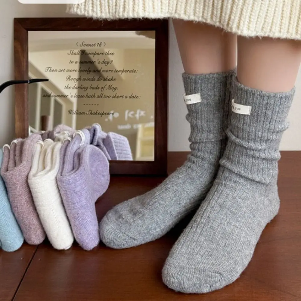 

Fashion Simple Style Winter Socks Mid Tube Thick Loose Socks Breathable Solid Color Women's Socks Winter