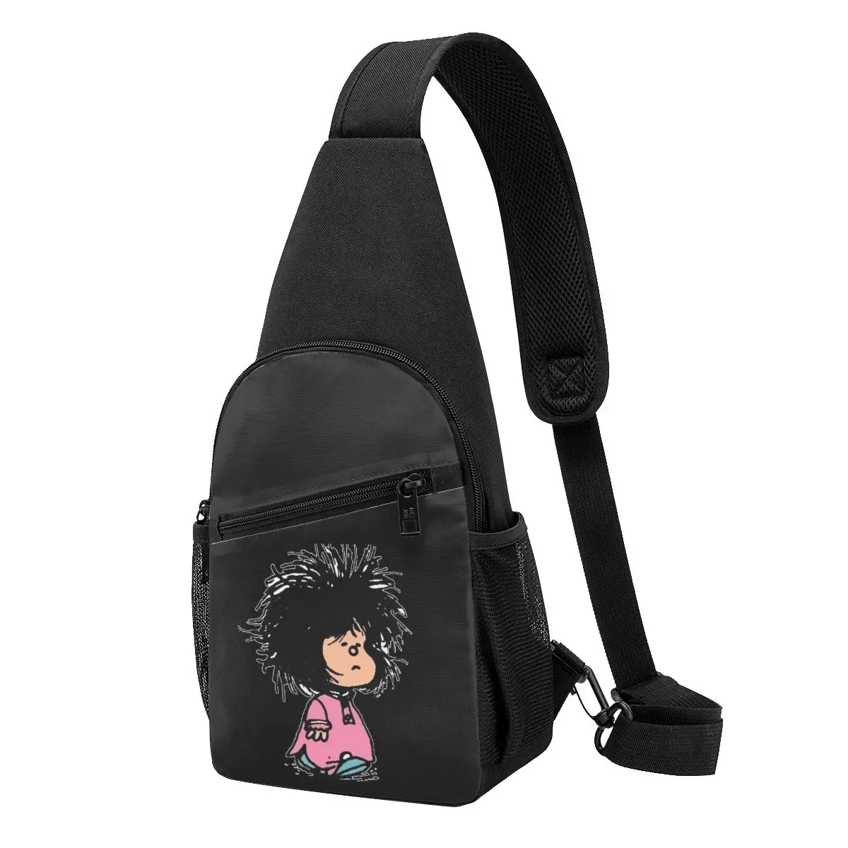 Mafalda Anime Plaid Chest Bag Men Sling Crossbody Backpack Chest Bag Travel Hiking Daypack Shoulder Bag