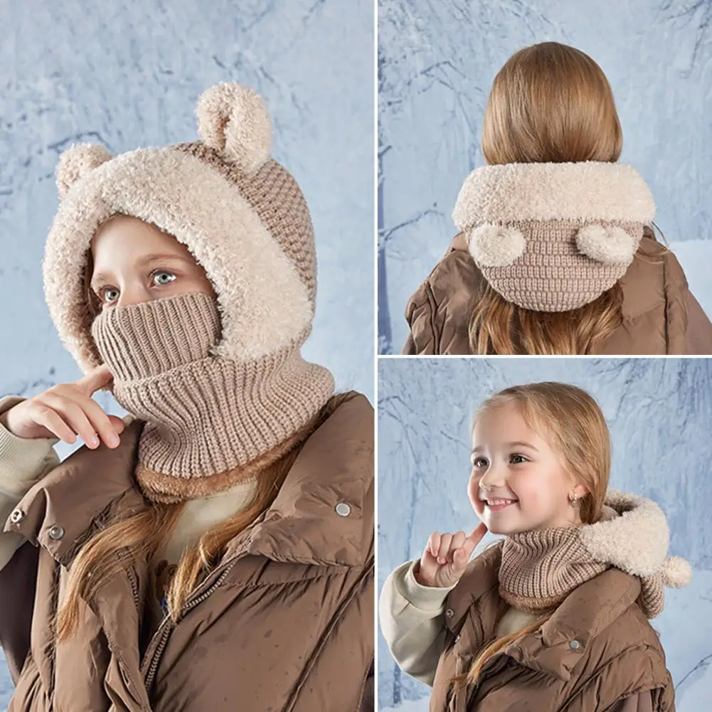Warm Thermal Hat Winter Knitted Hat with Neck Warmer for Kids Adults Thermal Plush Lined Fleece Cap Soft Elastic for Weather