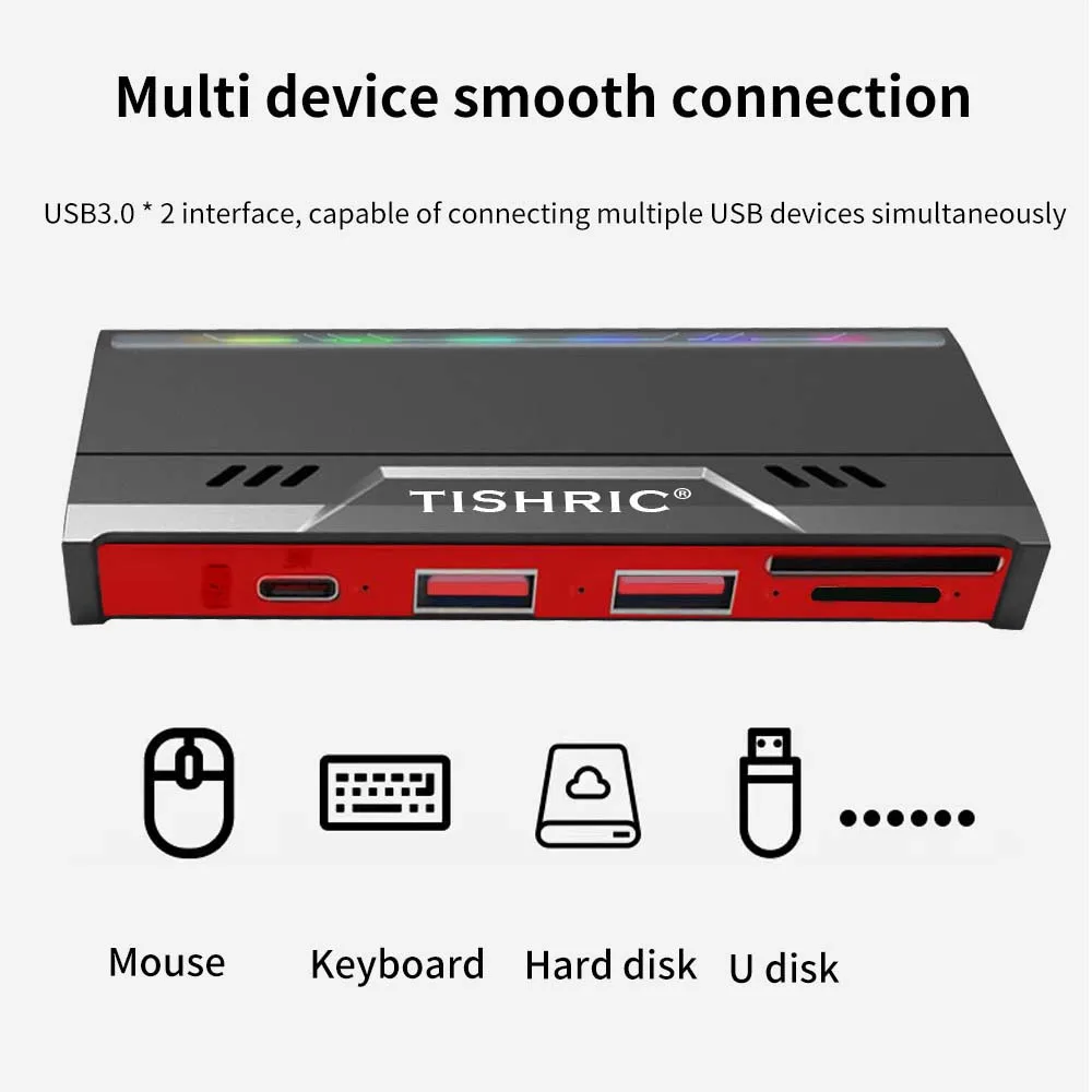 TISHRIC M.2 NVME/NGFF 듀얼 프로토콜 SSD 인클로저 – 다중 포트 확장 기능이 있는 알루미늄 합금 및 ABS 플라스틱 하드 드라이브 케이스