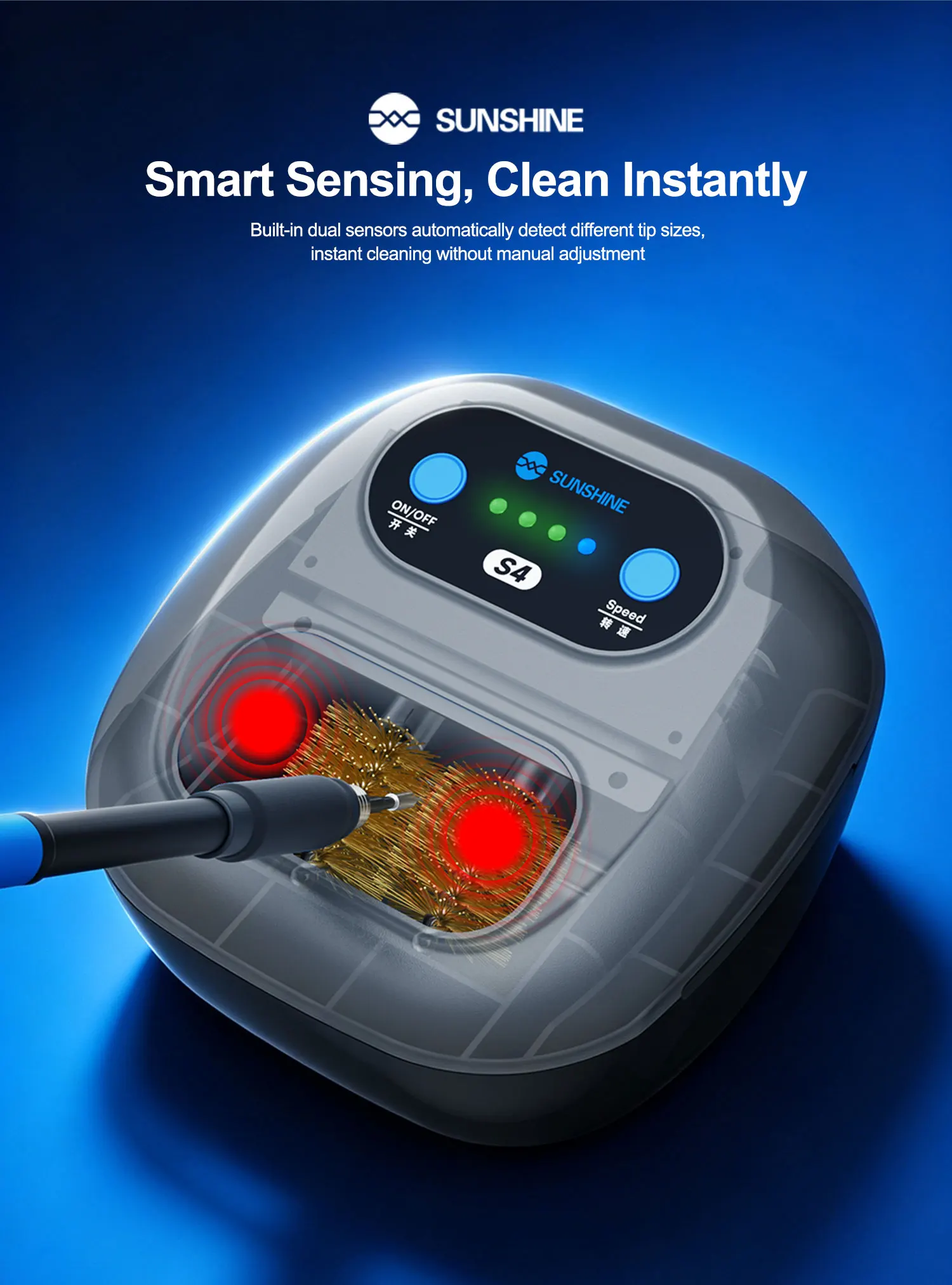 SUNSHINE S4 Soldering Iron Tip Automatic Cleaner Dual Sensing Heads Auto Induction Cleaning Machine for Welding Nozzle TipRepair