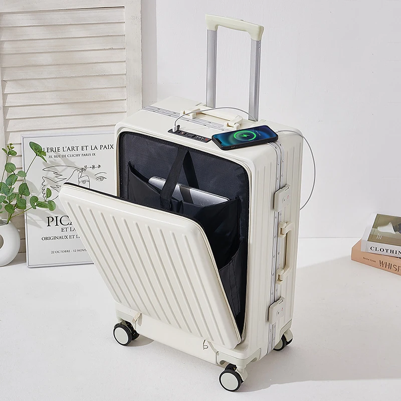 Multifunctional new combination luggage box front open aluminum frame carry on suitcase trolley 20 "pull rod box female Man's