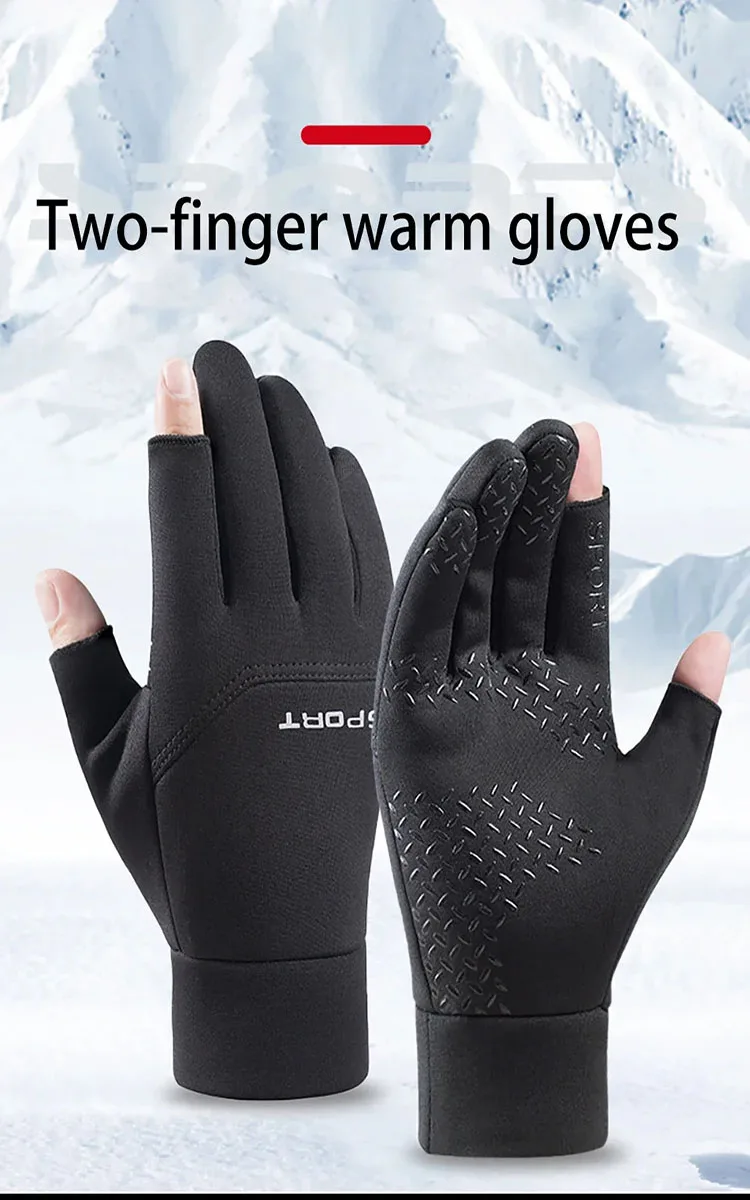 Winter Wasserdichte Angeln männer Handschuhe frauen Radfahren Warme Anti Slip Outdoor Sport Ausgesetzt Zwei Finger Touchscreen Handschuhe – Detail 1