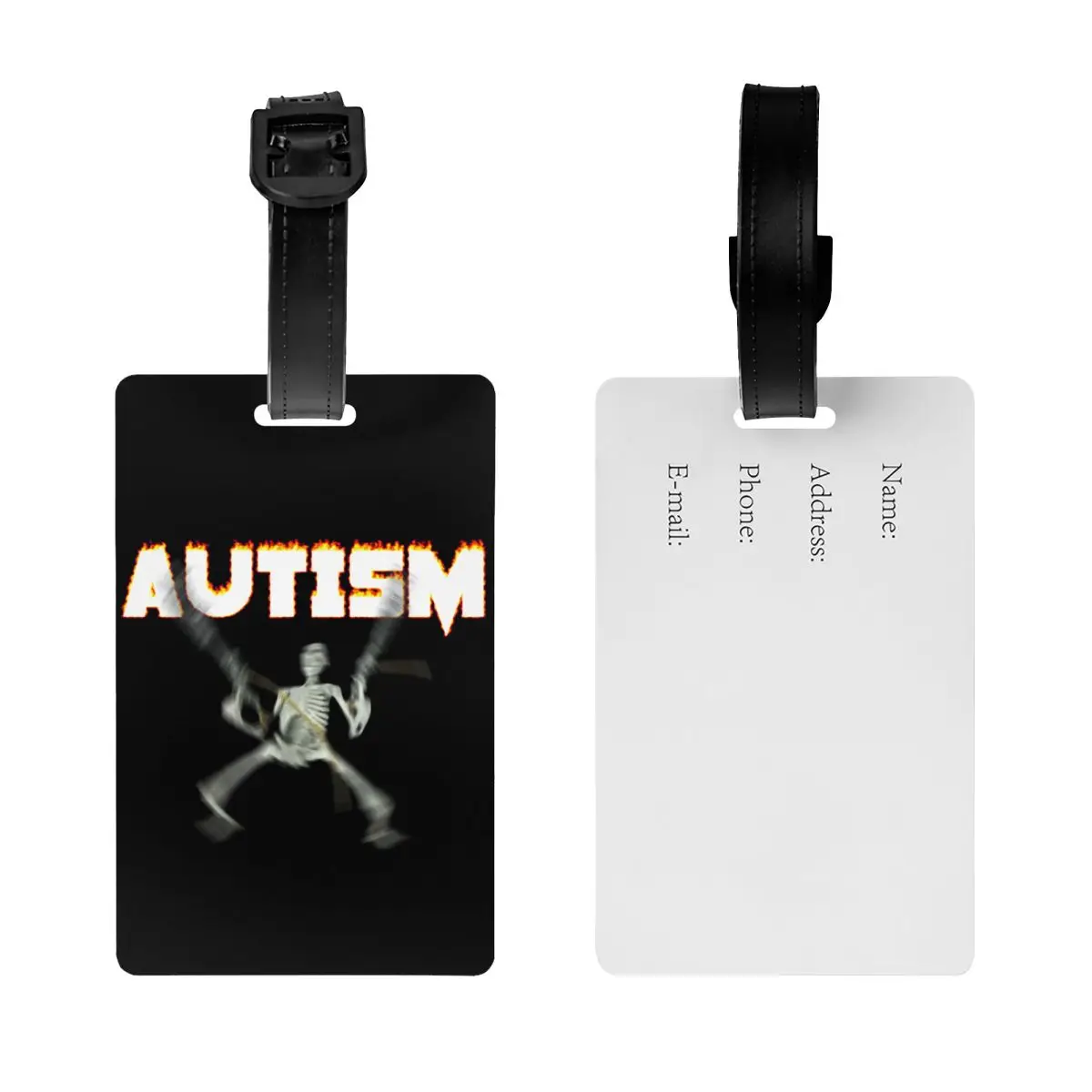 Custom Autisme Skelet Meme Bagage Tag Reistas Koffer Privacy Cover Id Label