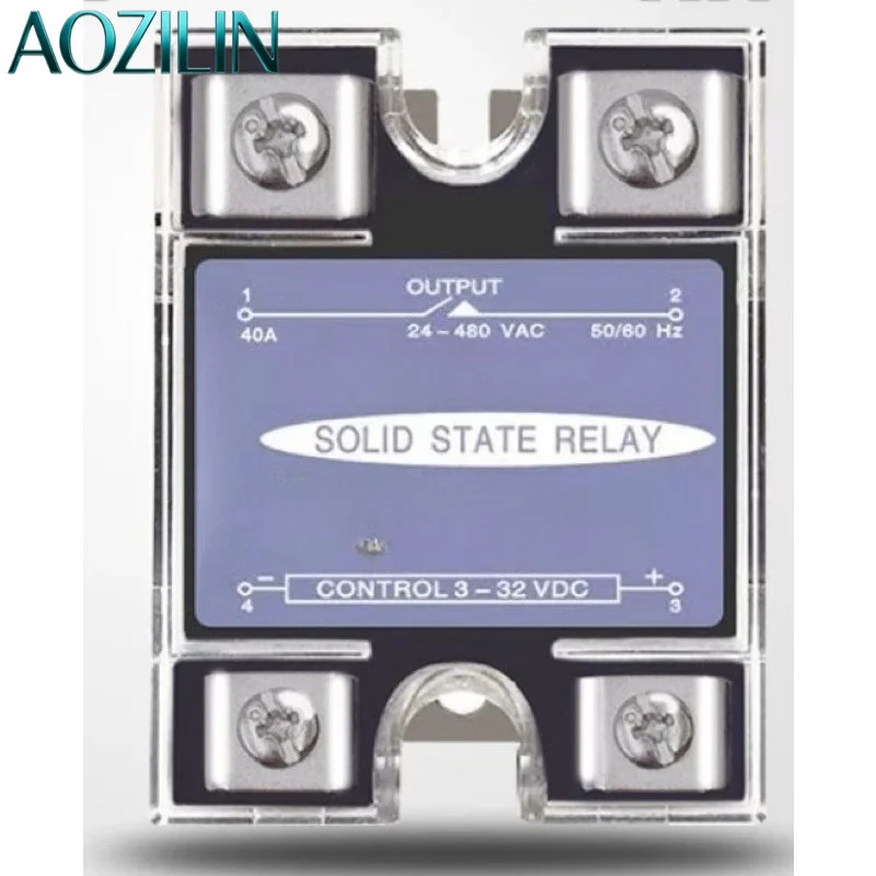 AOZILIN Single Phase DC to AC Solid State Relay 3-32VDC Input 24-480VAC Output 25A 40A 60A 80A Industrial SSR Module