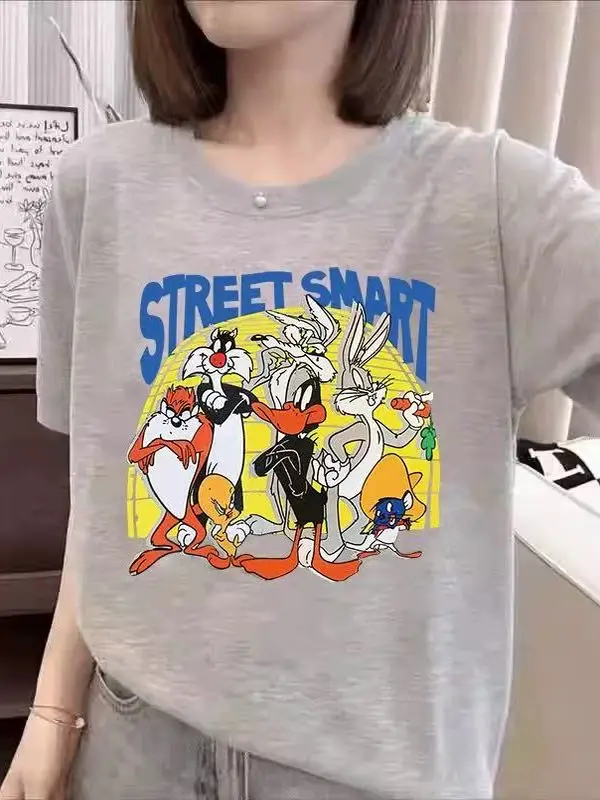 プラスサイズ 通気性のある雪の結晶柄コットン プリント ルーズフィット 細見え ラウンドネック 軽量 オルト スベ Tシャツ レディース ファッション 夏...