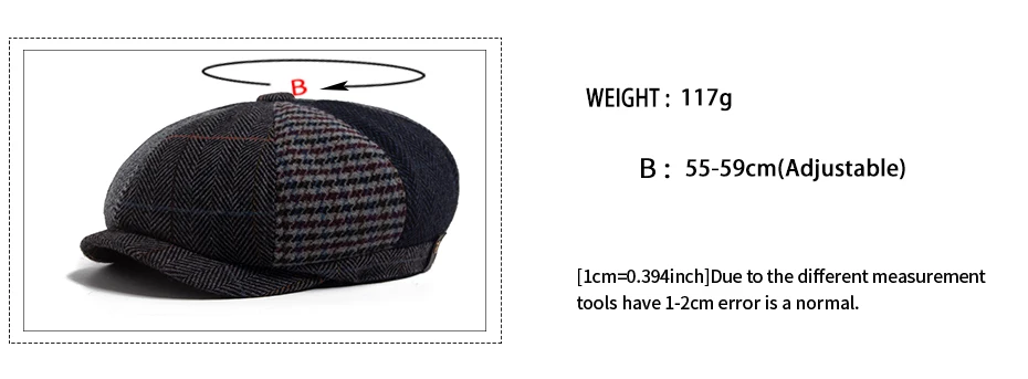 Vintage Zeitungsjunge Mütze Männer Fischgräten Plaid Patchwork Muster Frauen Baskenmütze Herbst Winter Warme Männliche Flache Kappen Achteckigen Hut Elastische – Detail 3