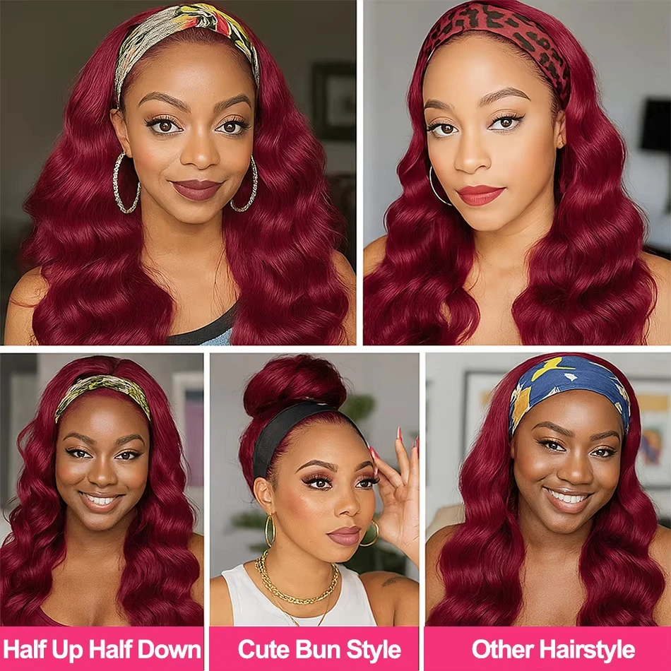 99J بورجوندي عقال الباروكات شعر الإنسان الجسم موجة 99J بورجوندي شعر مستعار أحمر 200 الكثافة آلة كاملة خصلات الشعر المستعار الإنسان للنساء