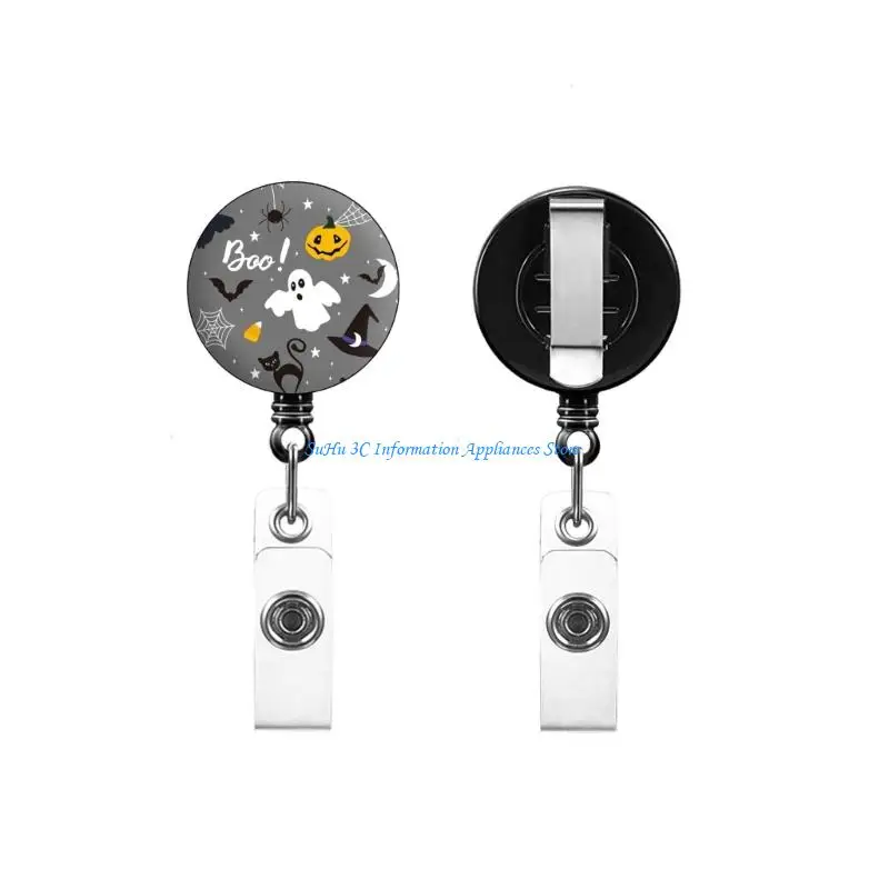 Halloween Retractable Lanyards with Carabiner Clip Card Holder Pumpkins Badge Holder Reels Lanyard Set for Student