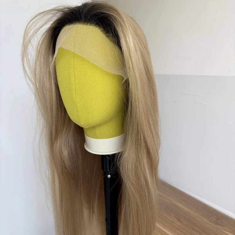 Glue Less Lace Front Wig Soft Synthetic Hair Long Straight Highlight blonde
