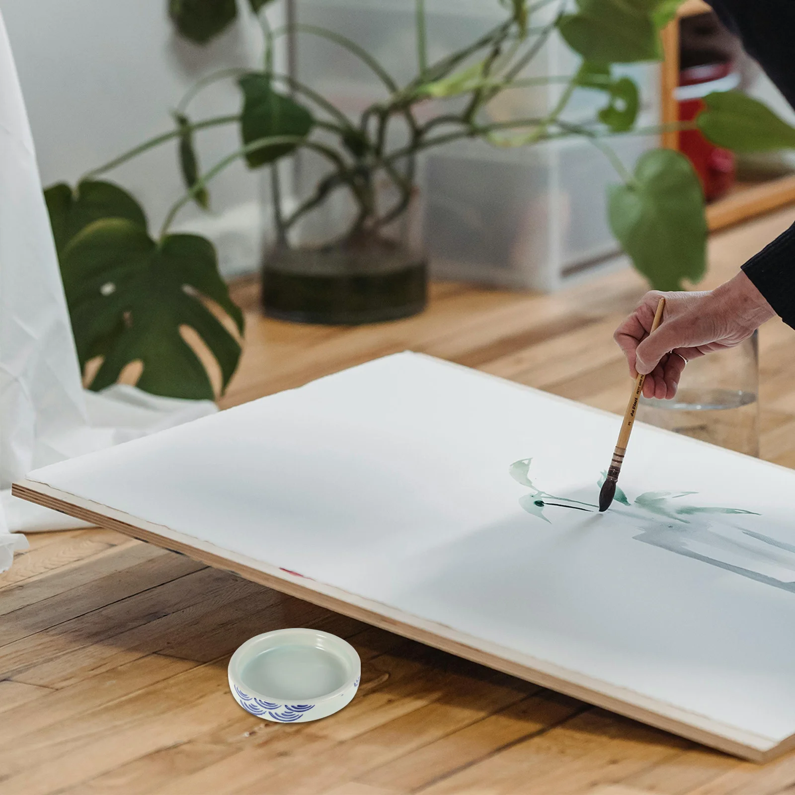 

5 Layer Ceramic Paint Palette Stackable Tray Lid Included Watercolor Pigment Mixing Dish Chinese Ink Painting Supplies