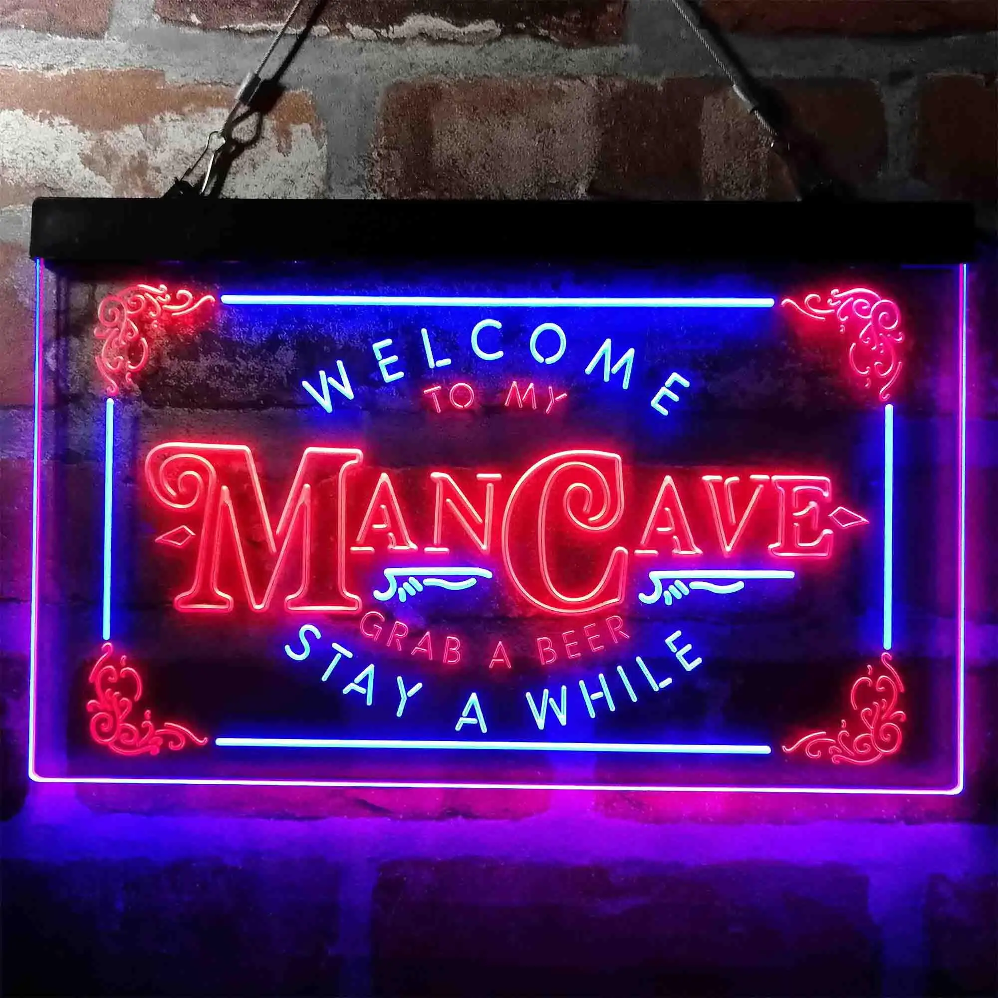 MAN CAVE. Welcome to My. Grab a Beer. Stay a While Dual Color Led Neon Sign st6-i3979