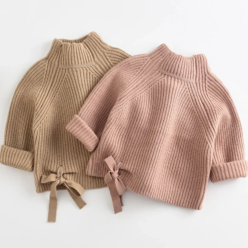 

Children Solid Turtleneck Cardigan Knitted Kids Pullover Casual Clothes 1-6y Baby Knit Sweater Boy Girls Winter Vintage Sweaters