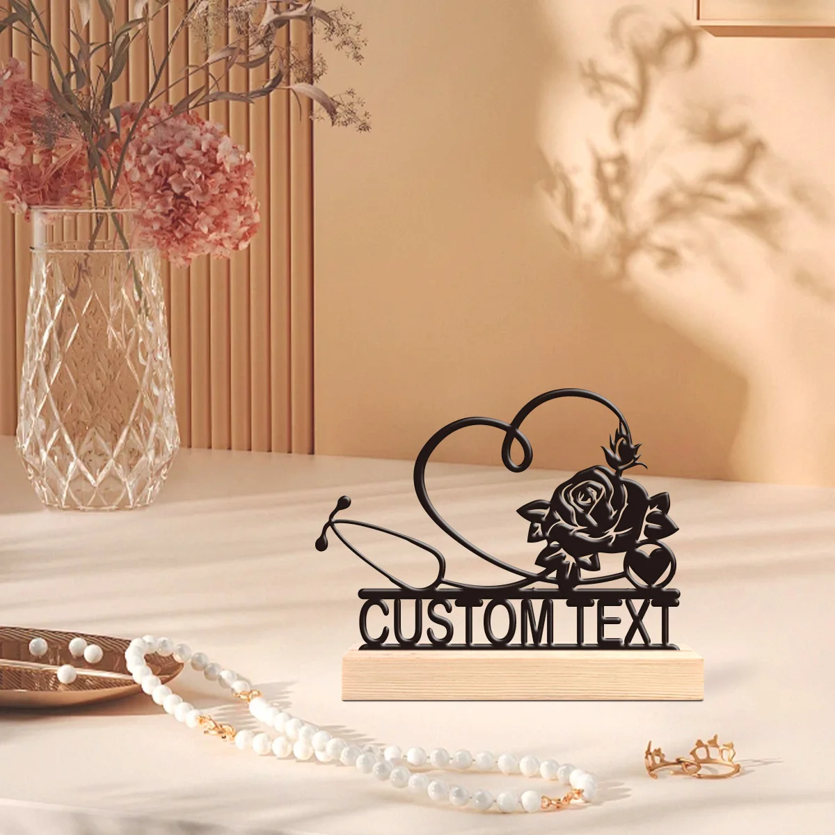 1pc Metal Art Desktop Decoration Customizable Name With Wooden Base Gifts and Metal Decorations for Family and Friends