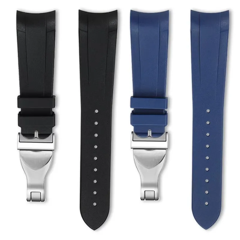 Pulseira de relógio de borracha com extremidade curvada para tudor leme biwan bronze pequena flor de cobre pulseira de relógio à prova d'água 22mm