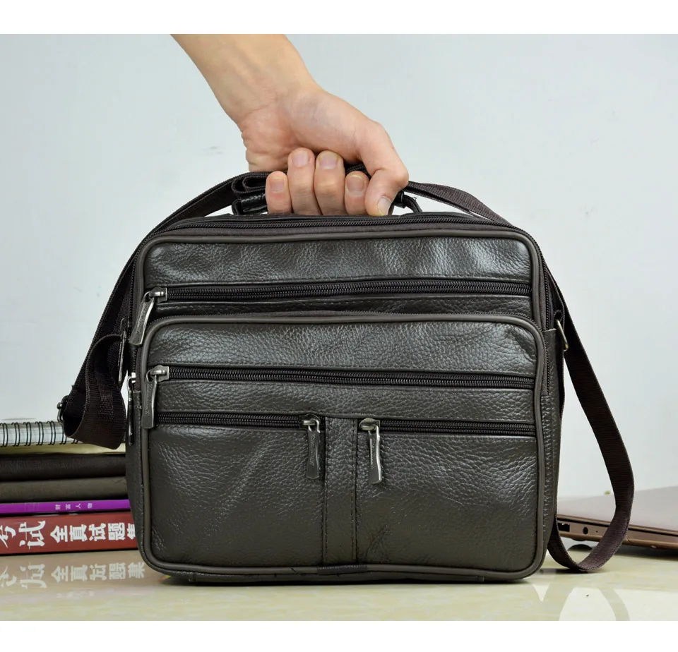Neuankömmling Männer Umhängetasche Herren Echt leder Umhängetasche Junge Kaffee mittelgroße Handtaschen Tasche natürliche Haut Männer Aktentasche – Detail 35