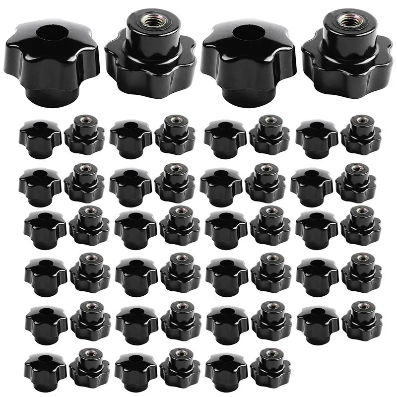 LICE-50 Pieces Black Star Grip Knobs, Female Thread Diameter 8Mm, Head Diameter 40Mm