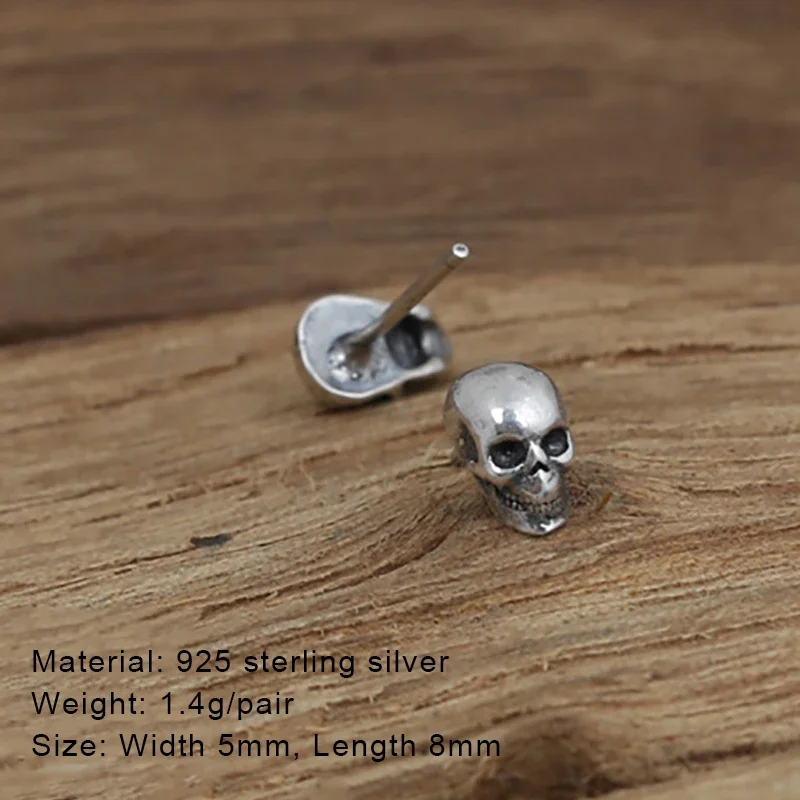 Real 925 Sterling Silver Skull Earrings Studs Set Small Rock Punk Gothic Vintage Jewelry For Men And Women Brinco Masculino