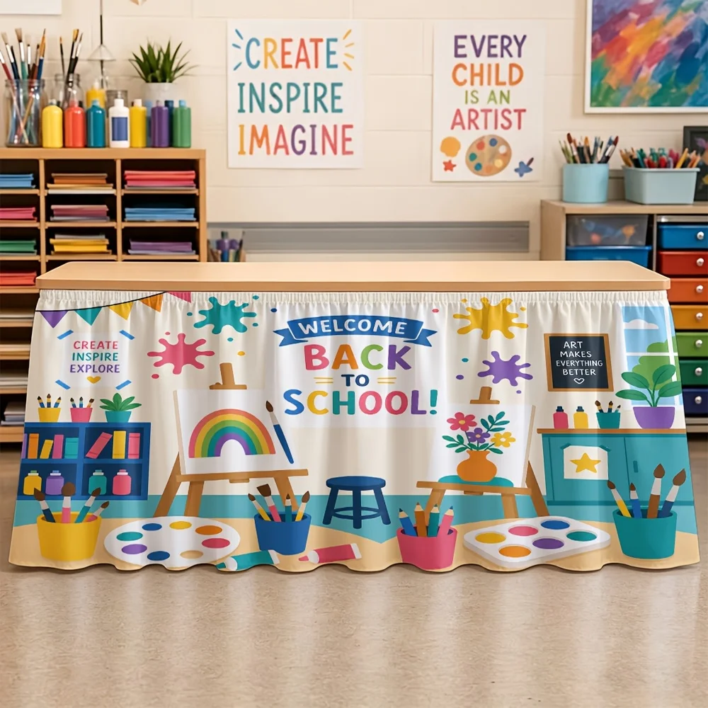 Back-to-school season, a tablecloth with a design featuring the words 