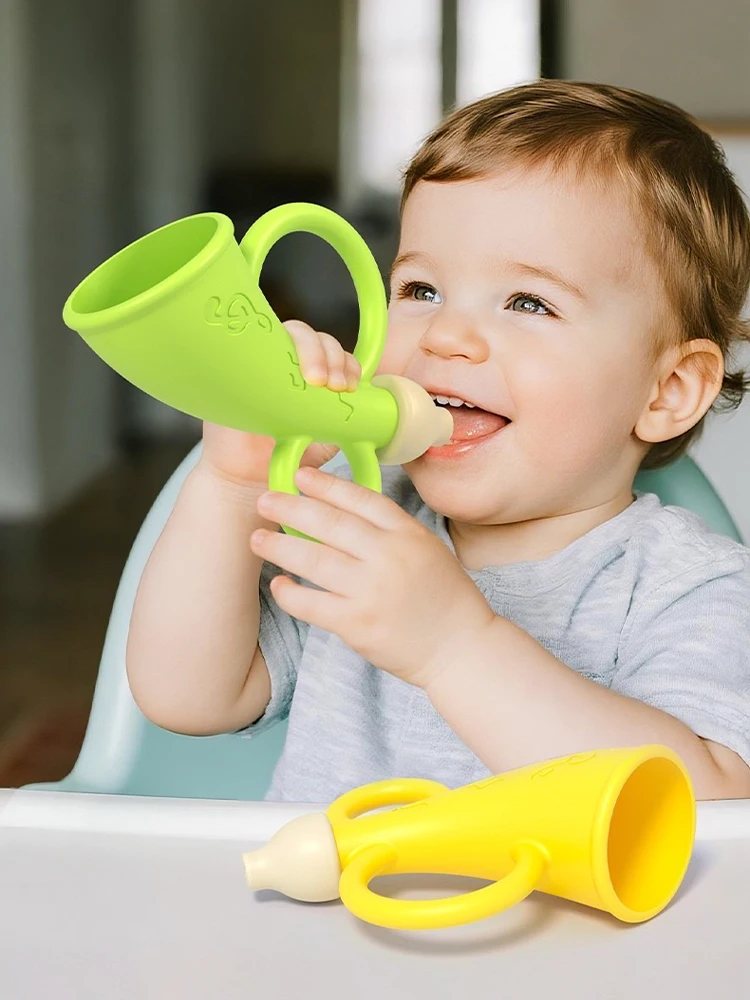 Petit corne en silicone pour bébé, peut être soufflé et à mâcher, un instrument de musique éducatif pour bébé