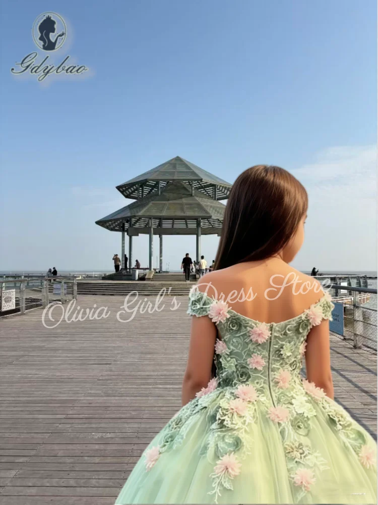 

Gorgeous Flower Girl Dress For Wedding Lace Applique Off Shoulder Tulle Dresses Girls First Communion Birthday Gown