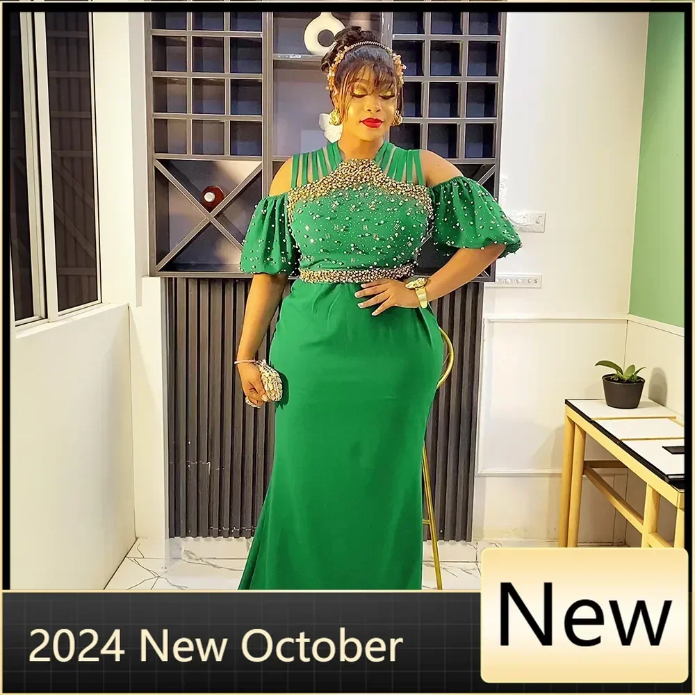 

Customized Elegant Women Party Evening Dresses Half Sleeve Bodycon Mermaid Robe Wedding Prom Gown African Dashiki Diamond Long D