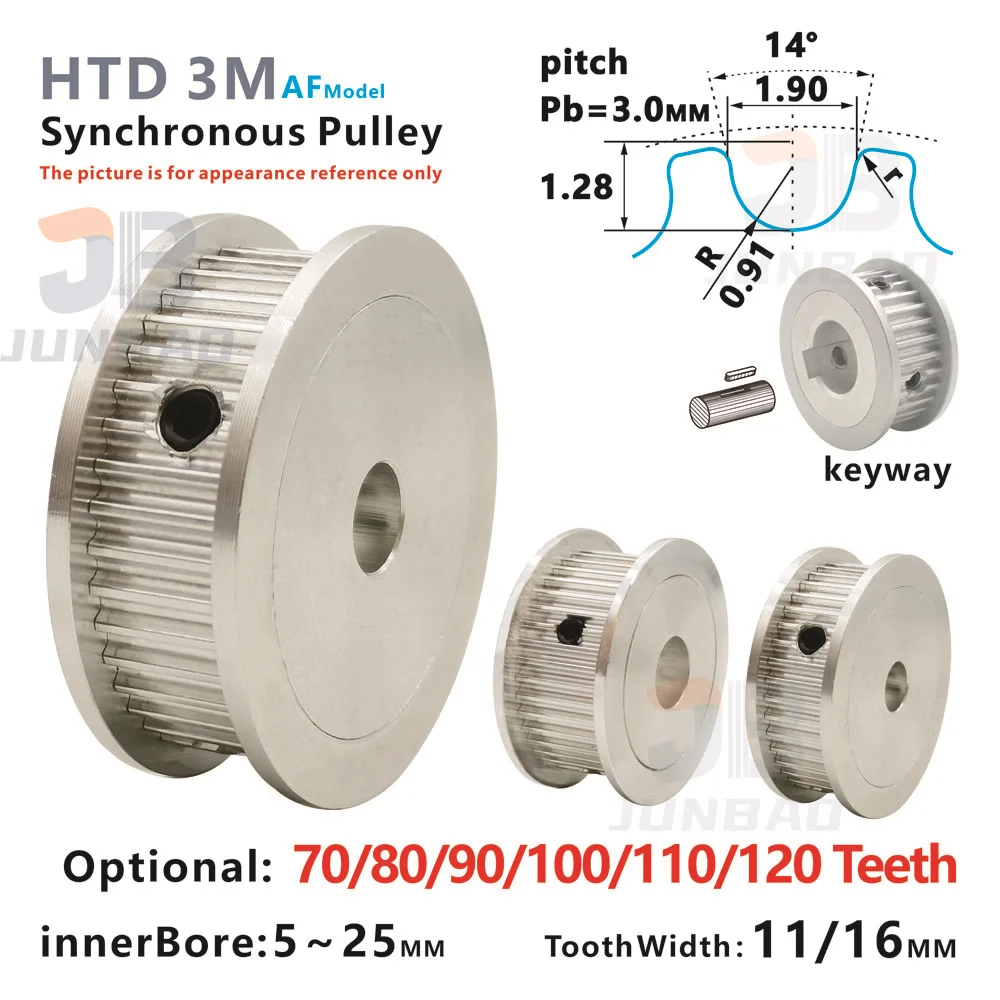 

HTD 3M AF Type 70 80 90 100 110 120 Teeth Synchronous Pulley width 10 15 MM Bore 5 To 28 MM Keyway Driving member 3D printer