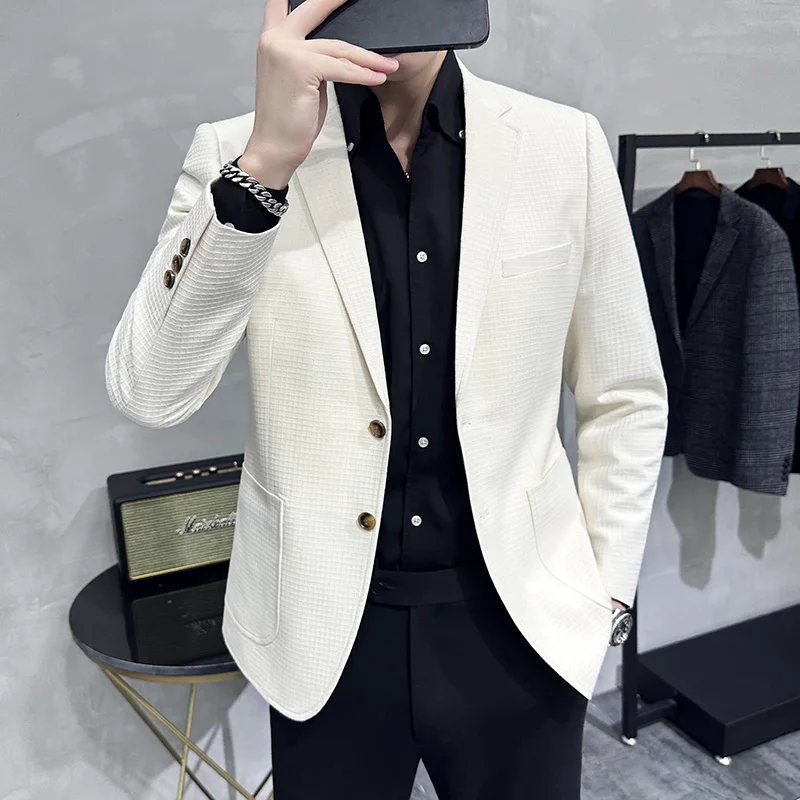 4XL-M High Quality Korean Slim Fit Blazer Jackets Men Clothing Simple Two Buttons Business Tuxedo Formal Wear Casual Suit Coats