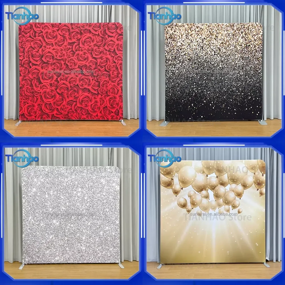 Custom 8x8 Exhibition Pillowcase Background Display Double-Sided Photo Booth Banner with Aluminum Frame Tension Fabric for