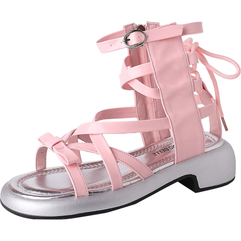 2024 New Hollow Casual Women\'s Sandals Open Toe Cross Strap Ladies Shoes Summer Fashion Bowknot Roman Sandals Sandalias De Mujer