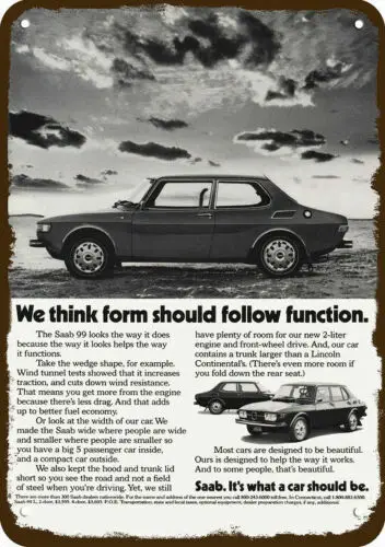 1973 SAAB 99 Car Vintage Look REPLICA METAL SIGN - FORM FOLLOWS FUNCTION