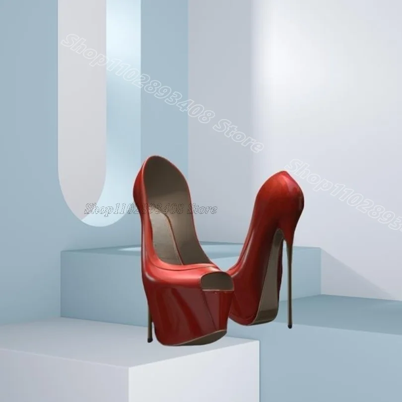 

Red Platform Metal Heels Pumps Peep Toe Patent Leather British Style Spring Fashion Women Dress Shoes 2025 Zapatos Para Mujere