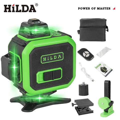 HILDA 360 ° 수평 및 수직 미니 광학 기기, C타입 USB 4D 16 라인 그린 빔 레이저 레벨