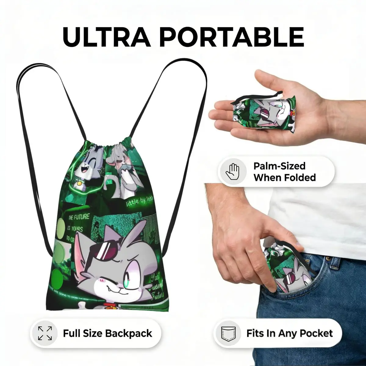 Cartoon Popular Funny Acenix Drawstring Backpack Sports Gym Bag Lightweight Foldable Storage Drawstring Bag for Men Women