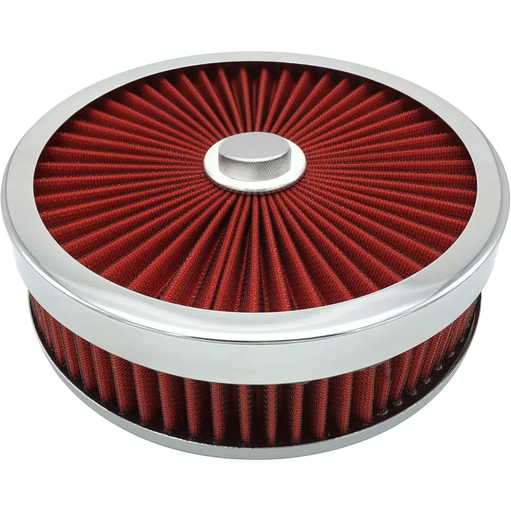 

Red 6x2 Inch Washable Reusable Air Filter Assembly Kit with Mounting Hardware for 4 Barrel Carburetor V8 Engines
