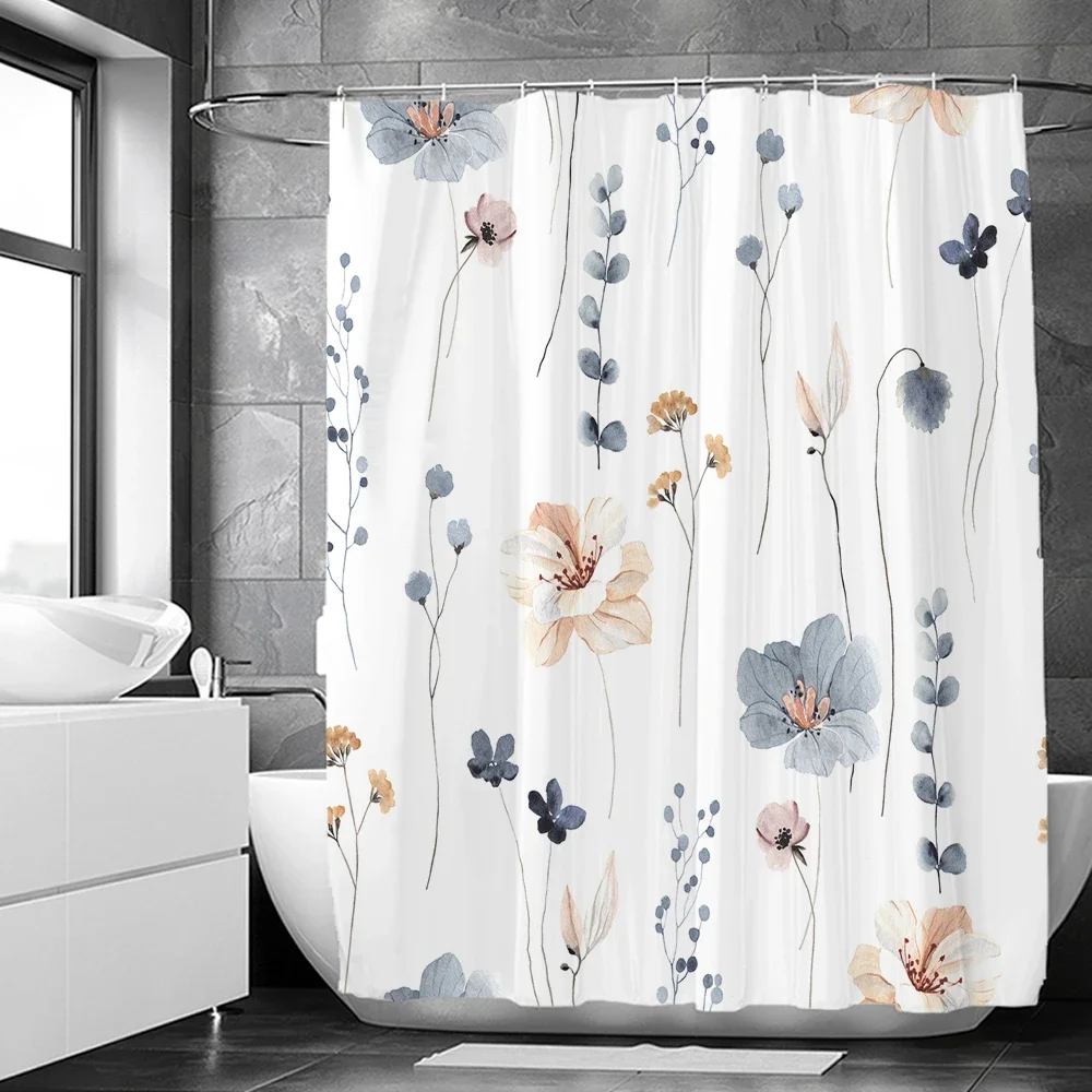 Elegant Flowers Shower Curtain 180x180cm Floral Printed Shower Curtain Polyester Bath Curtain Bathroom Decor Washable With Hooks