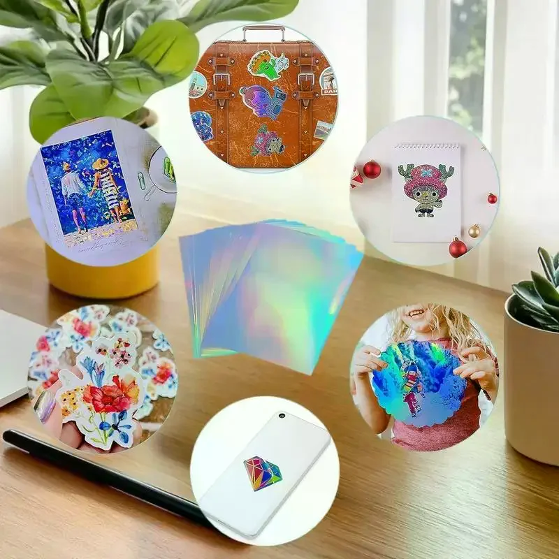 5pcs Holographic Sticker Paper Clear Vinyl Self-Adhesive Waterproof Transparent Cold Laminating Film for DIY Crafts