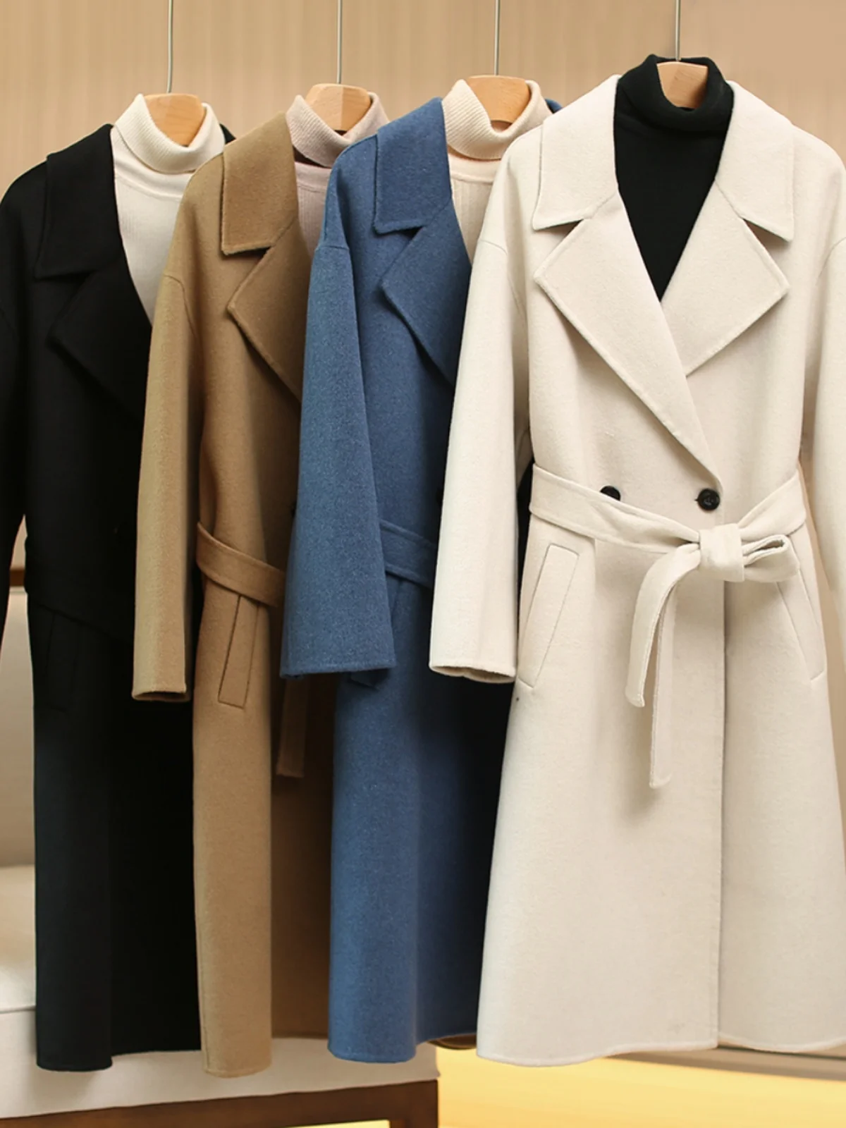 

Роскошный двубортный жилет с поясом, длинное двустороннее шерстяное пальто-камерер, женская зимняя верхняя одежда Hepburn Sle Ele