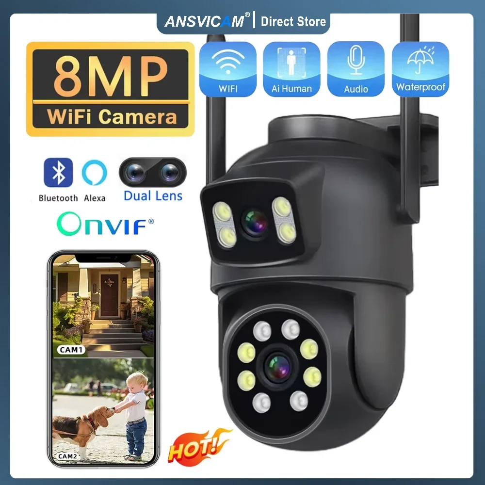 

4K 8MP Dual Len Wifi Camera PTZ Outdoor Dual Screen AI Human Auto Tracking CCTV Security Video Surveillance Camera Audio P6Slite