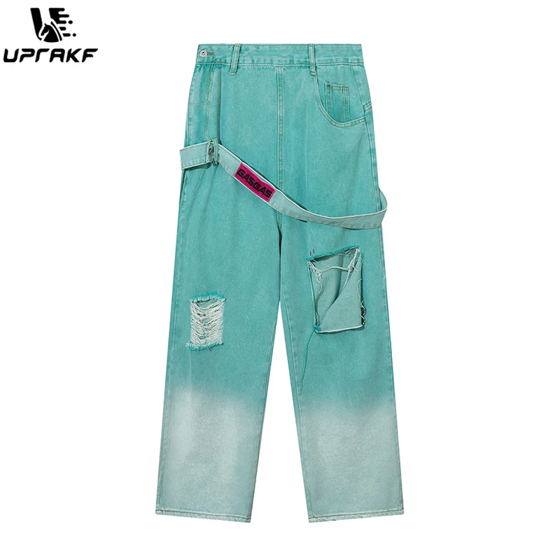 

UPRAKF Ripped Baggy Jeans Streetwear Casual High Waist Special Design Fashion Trousers Vintage Summer