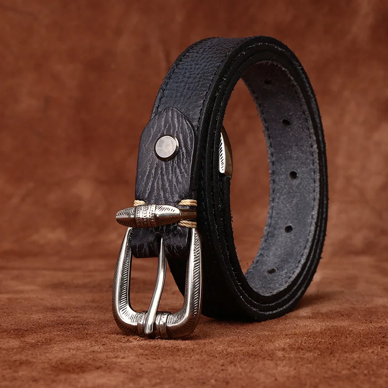 Retro Concave Leather Belt for Women First Layer Cowhide Casual Jeans Trendy Versatile Pin Buckle Belt