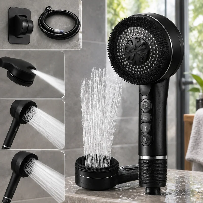 Adjustable Four-Mode Shower Head for Bathroom Use with Integrated Filtration and Secure Seal