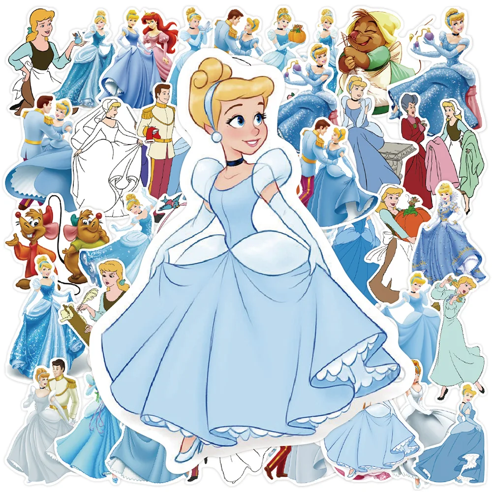 10/30/50PCS Disney Cinderella Anime Princess Cartoon Sticker DIY Laptop Luggage Skateboard Graffiti Decals Fun for Kid Toy