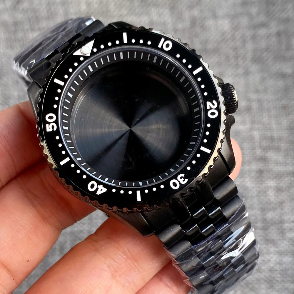 Black SKX Watch Case 3.8 Crown for NH34 NH35 NH36 NH37 NH38 NH70 NH72 Movement Black Chapter Steel Bracelet GMT Ceramic Insert