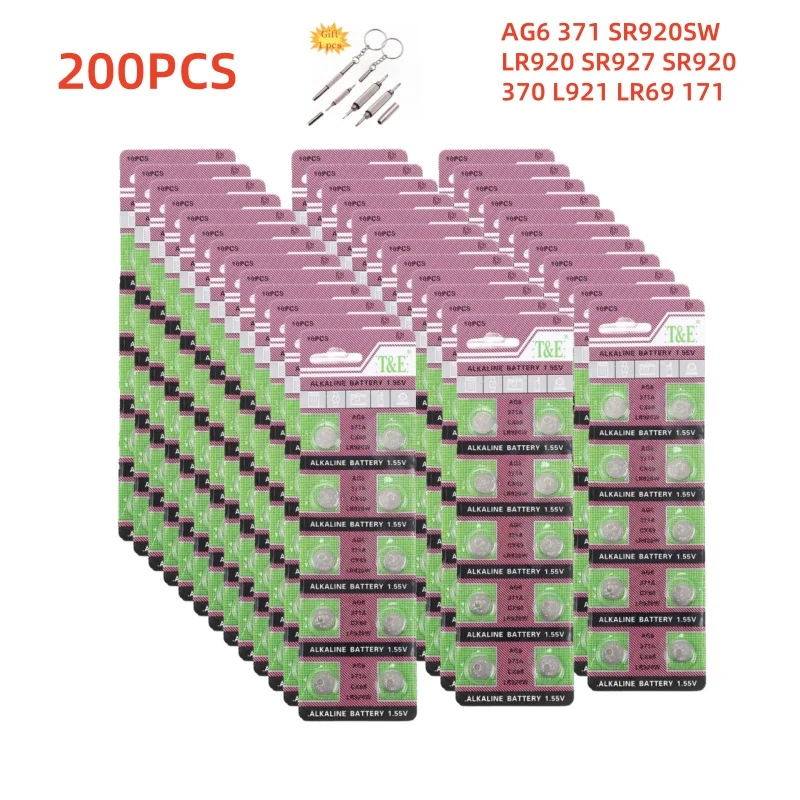 200PCS Watch Battery AG6 SR920SW Button Batteries 371 LR920 SR927 171 370 L921 LR69 SR920 1.55V Cell Coin Batteries For Toys