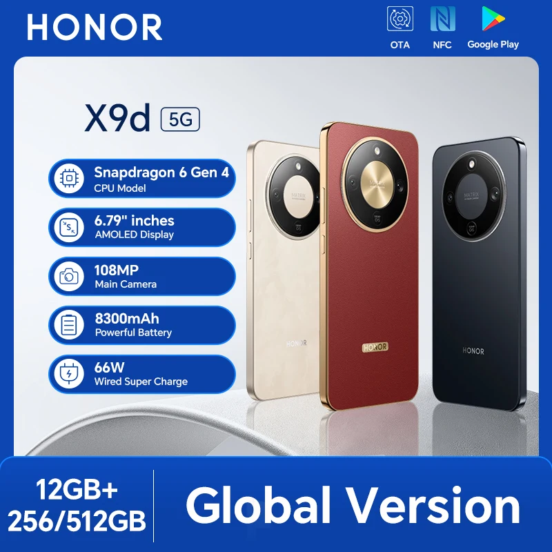 Global Version HONOR X9d 5G Smartphone 12GB+256/512GB 6.79'' 120Hz AMOLED Screen 108MP AI Main Camera 8300 mAh 66W Supercharging