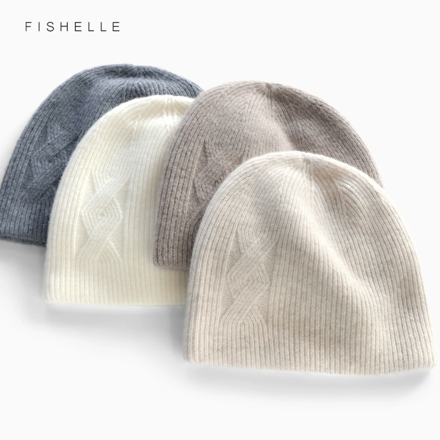 Double Layer Solid Color 100% Wool Hat Women Warm Knitted Beanie Cable Stitch Pure Wool Cap Winter Outdoor