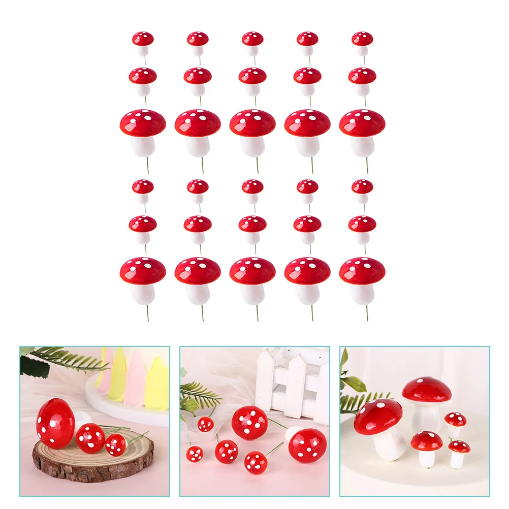 

30pcs Cake Toppers Mushroom Picks 15mmx10 25mmx10 32mmx10 Foam Inserts Red Fake Mushrooms Decorative Dessert Decorations