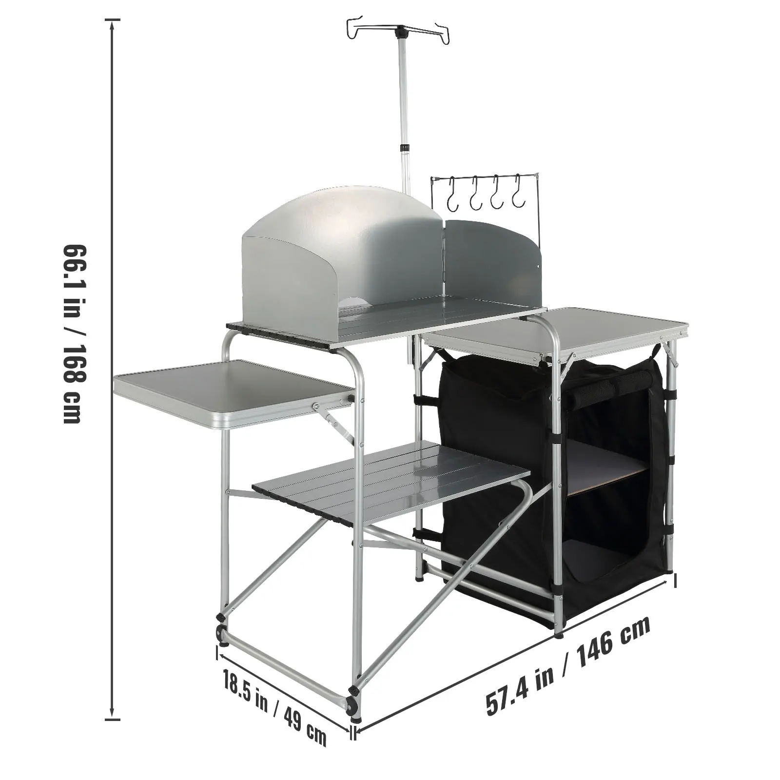 SucceBuy Camping Outdoor Keukentafel Kast Opvouwbaar Opvouwbaar Koken Opbergrek Beugel van aluminiumlegering voor BBQ-picknick