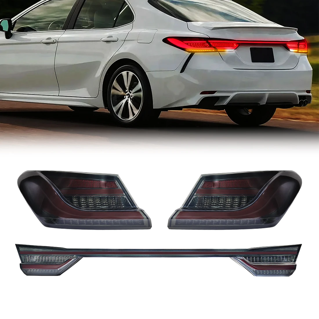 

Для Toyota Camry 2018, автомобильный задний фонарь, дымчатый светодиодный задний фонарь, указатель поворота с анимацией запуска, светодиодные бусины высокой плотности